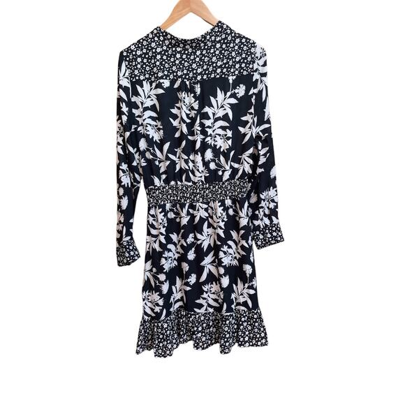 Sam Edelman Graphic Botanic Tie Neck Printed Dress Black/ White Size Medium - Picture 4 of 8
